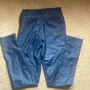 Fleece lined navy faux leather leather leggings
